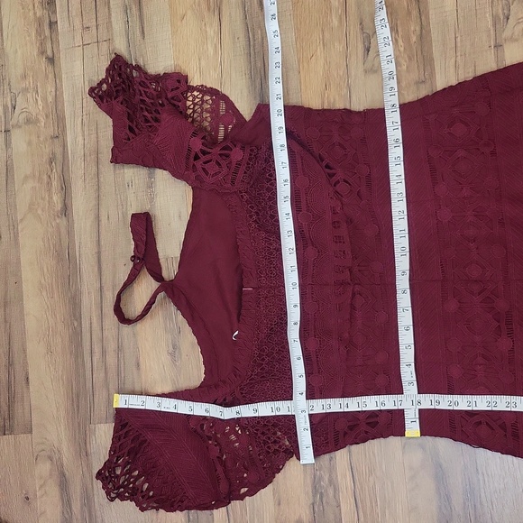 TRISH SCULLY Burgundy Aurora Off the Shoulder Choker Lace Midi Dress - Plus Size - Picture 14 of 16